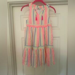 EUC Vineyard Vines Girls Guava Stripe Tiered Dress Size M